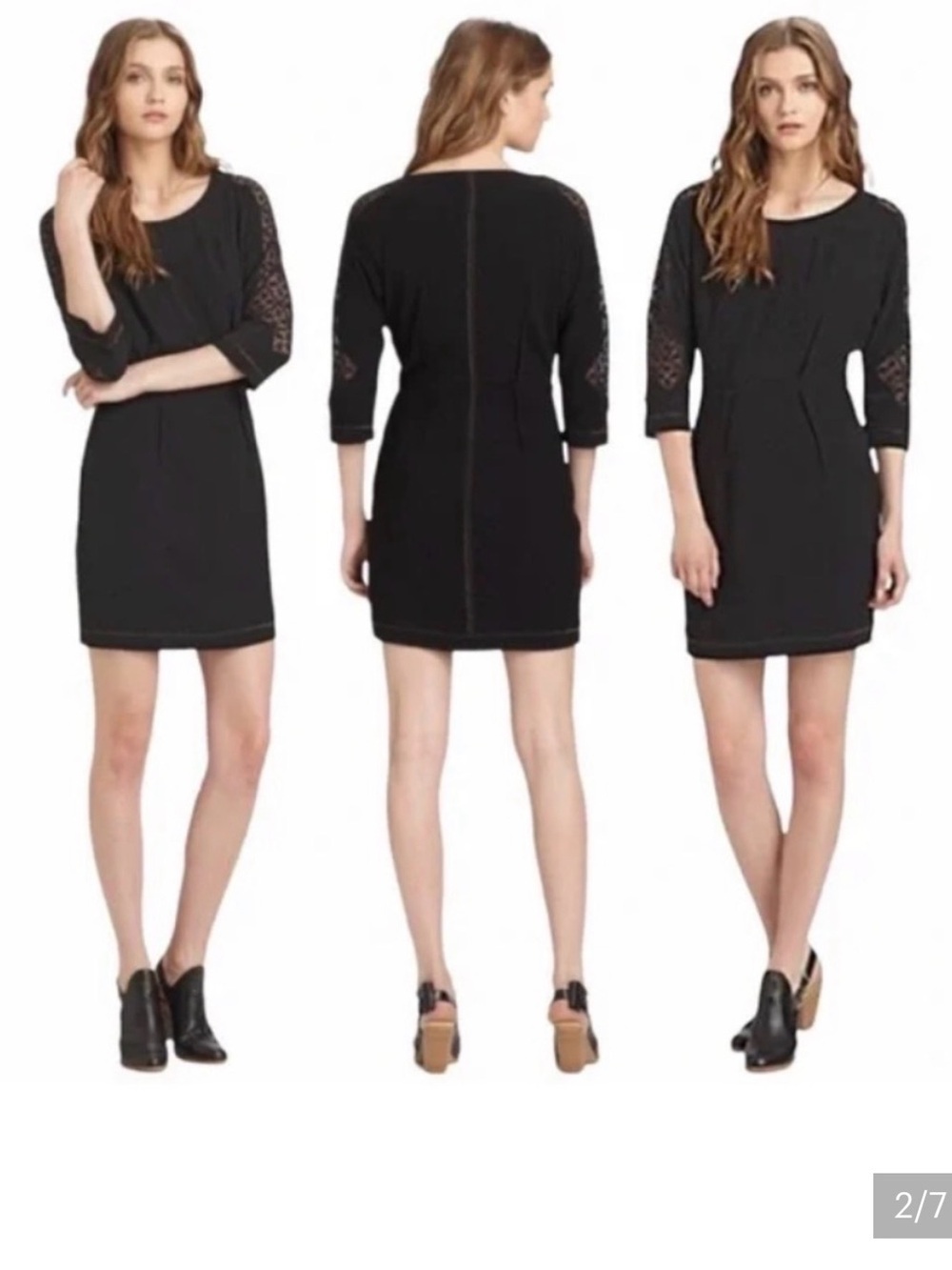 Rag & Bone Black 3/4 Sleeve Lace Inset Shift Dress
